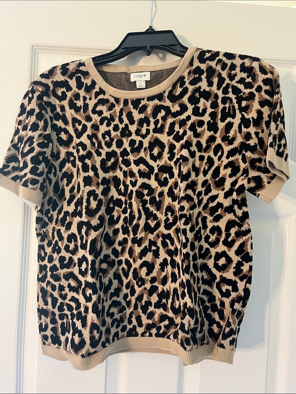J. Crew Leopard Print Short Sleeve Top - Beige & Black